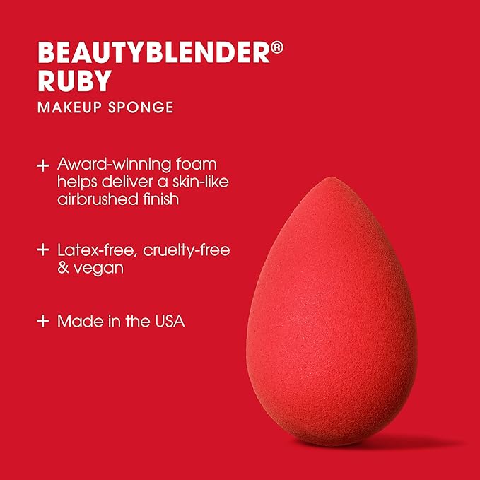 Beautyblender® | Ruby Beauty Blender Makeup Sponge, Super-Soft Foam Easily Blends Foundations, Powders & Creams, Made in USA, Reusable, Washable, Streak Free Application, Vegan, Cruelty Free