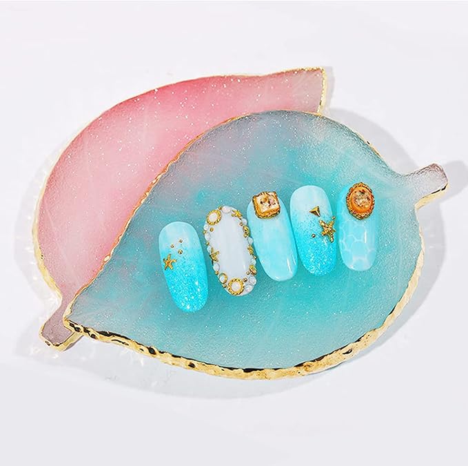 1 Piece Nail Art Palette Nail Polish Palette Mixing Palette Makeup Plate Nail Plates for Nail Art Nail Tip Holder Nail Art Display (Blue Leaf)