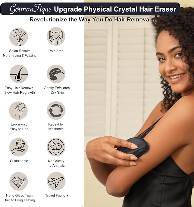 Crystal Hair Eraser,Natural Crystal Hair Remover,Reusable Painless Nano Glass Hair Removal Device Without Shaver,Gentle Crystal Epilator and Exfoliator for Soft Silky Skin(Black)