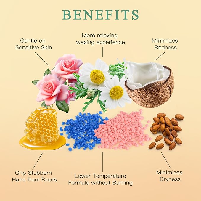 1.3Lb/21oz Wax Beads for Brazilian, Eyebrow, Face, Bikini, Legs, Arms Waxing - 6 Packs with 10 Wax Spatulas for Women and Men