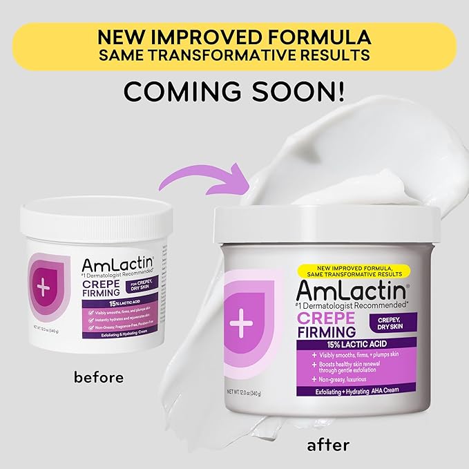 AmLactin Crepe Firming Cream - 12 oz Body Cream with 15% Lactic Acid - Exfoliator and Moisturizer for Crepey, Dry Skin (Packaging May Vary)