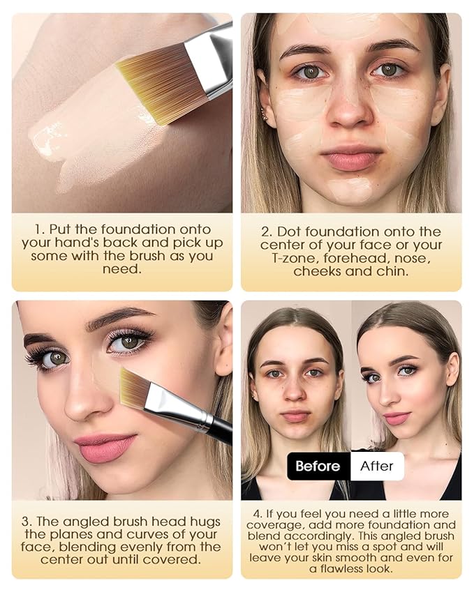 EIGSHOW Flat Foundation Brush, Vegan Synthetic Bristles, Streak Free Application, Face Makeup Brush For Blending Liquid, Cream, Face Mask (E870B)
