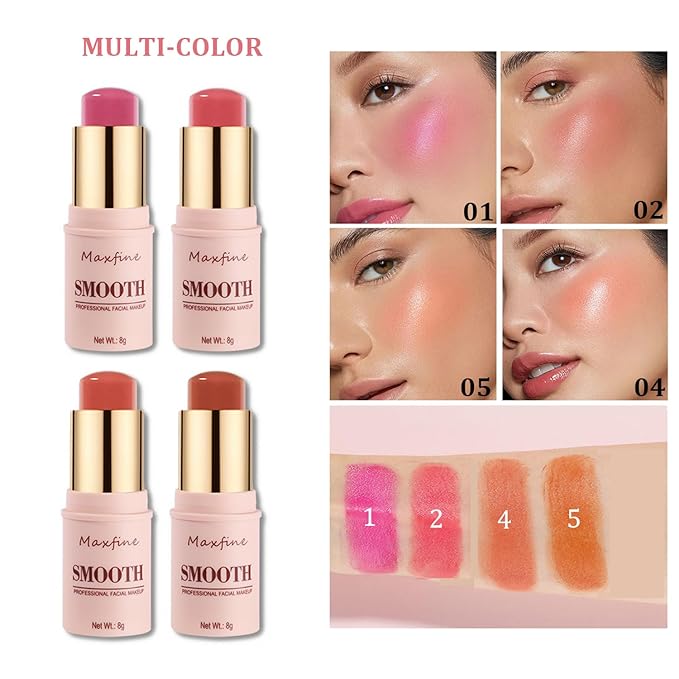 Blush for Cheeks - Buildable Cream Blush, 3-in-1 Blush Stick Makeup for Cheek Lip Eyeshadow Contour, Tint Blush Blam for Mature Skin Women Girl Make Up Gift (Tangy Citrus #5)