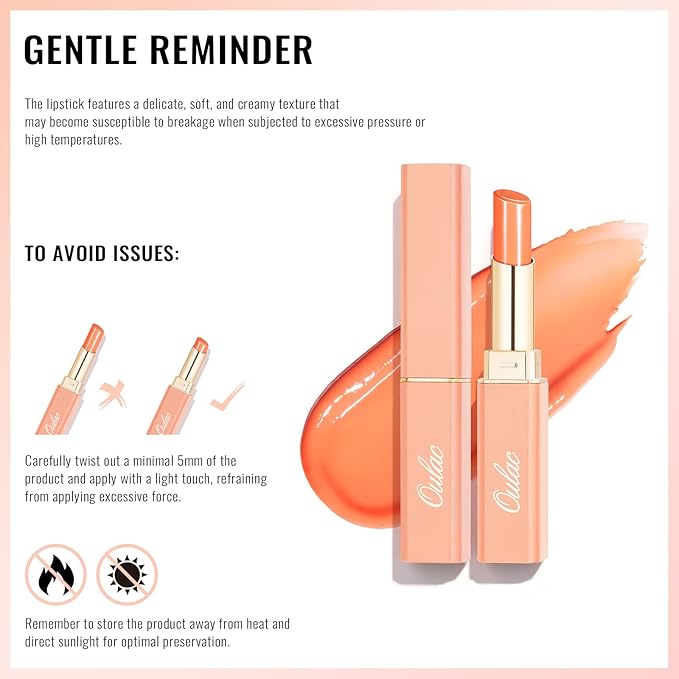 Oulac Moisturizing Shine Pink Peach Lipstick for Women - 2 in 1 Pink Peach Glossy Tinted Lip Balm, Hydrating Winter Lipstick for Dry Lips,Shine Juicy Finish Vegan 2.2g/0.07oz (G13)