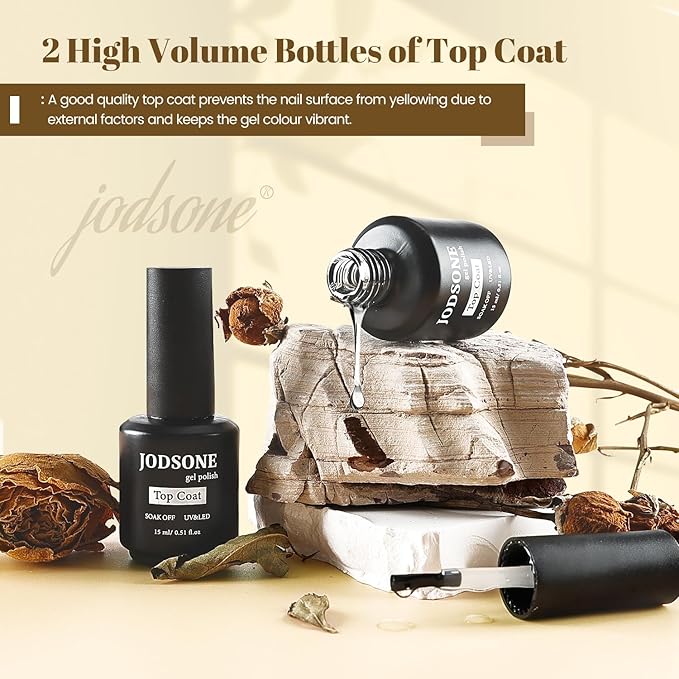 JODSONE 2 Bottles 15ml of Top Coat Gel Polish No Wipe Help Bright Manicure Need Lamp Cured