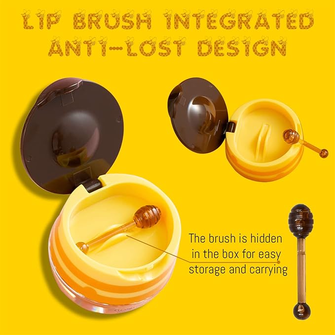2PCS Lip Balm Honey Pot, Honey Pot Lip Balm for Dry Cracked Lips, Strawberry Lip Balm Scrubs Exfoliator & Moisturizer, Hydrating Lip Balm Honey Pot with Wand, Lip Sleeping Mask (C)