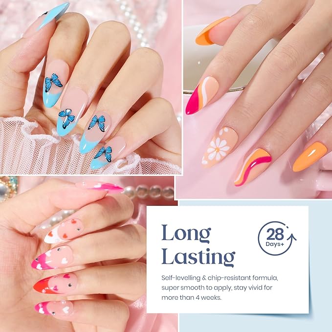 Beetles Fall Gel Nail Polish Set - 20 Pcs Neon Nail Gel Polish Set Soak Off Uv LED Gold Sliver Glitter Nail Polish Kit Blue Pink Black White Uv for Nail Art Salon Gift for Women