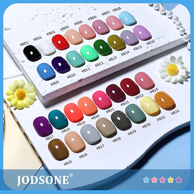 JODSONE Same Color Same Bottle 32 Colors Gel Nail Polish with U V Light Soak Off Glitter Base Top Matte Coat Manicure Salon Home DIY