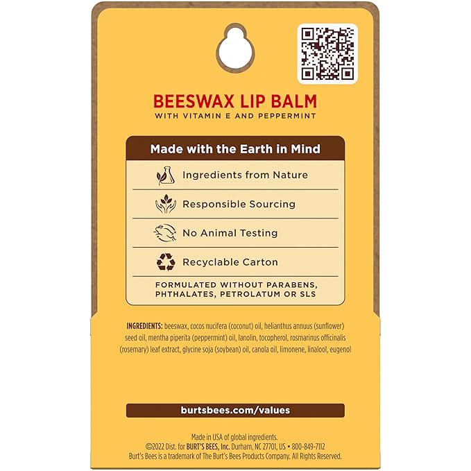 Burt's Bees Lip Balm - Original Beeswax, Lip Moisturizer With Responsibly Sourced Beeswax, Tint-Free, Natural Origin Conditioning Lip Treatment, 2 Tubes, 0.15 oz.