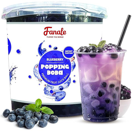 Fanale Blueberry Popping Boba Pearls, Vegan, Non GMO, Gluten Free, Fat Free, Perfect for Bubble Tea, Smoothies, Ice Cream, Desserts, and Beverages.