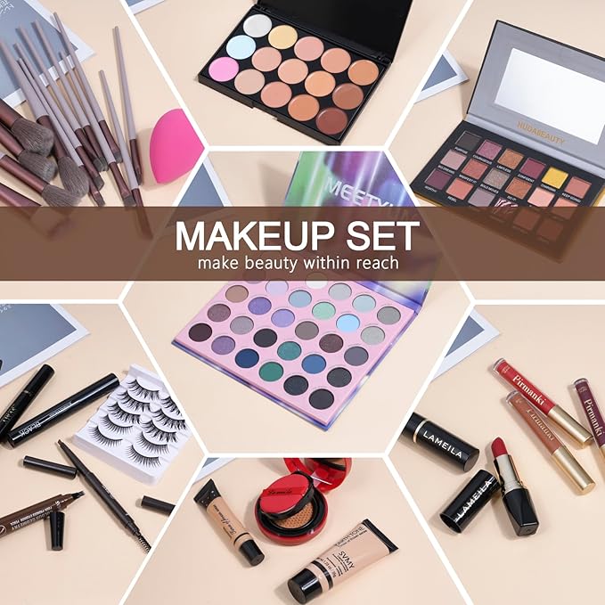 All in One Makeup Kit for Women Full Kit,Travel Makeup Set,Makeup Gift Set for Girls & Teen,Professional Makeup Kit Includes lash Clusters Kit Eyeshadow Lipstick Brow Pencil Eyeliner Brush Set