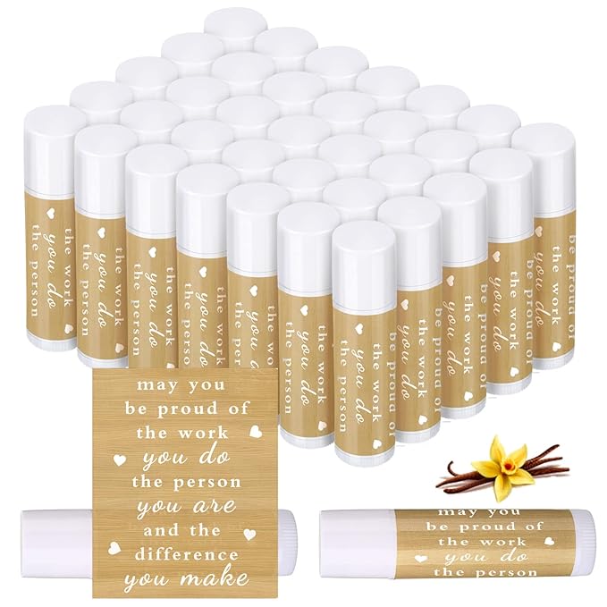Demissle Thank You Gifts for Coworker Lip Balm Bulk Set Inspirational Appreciation Gifts Leaving Farewell Gifts Vanilla Ingredients Lips Care Products for Friends Teacher Worker Employee (48 Pcs)
