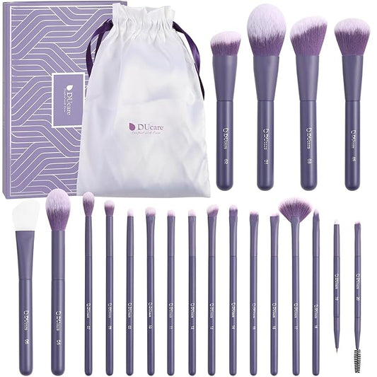 DUcare Makeup Brushes Set Professional 20pcs Vegan Make Up Brushes, Foundation Eyeshadow Concealer Contour Powder Blush Blending Eyeliner Brush with Silicone Face Mask Brush Purple