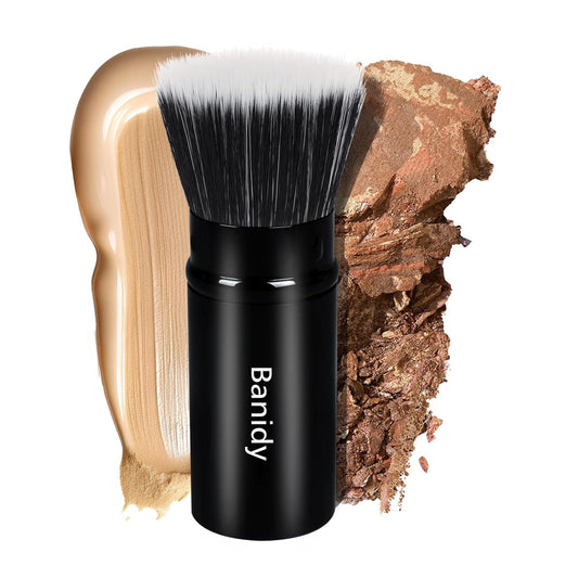 Foundation Makeup Brush Flat Top Kabuki Face Blush Liquid Powder Foundation Brush Retractable Travel Brush for Blending Liquid, Cream or Flawless Powder Cosmetics