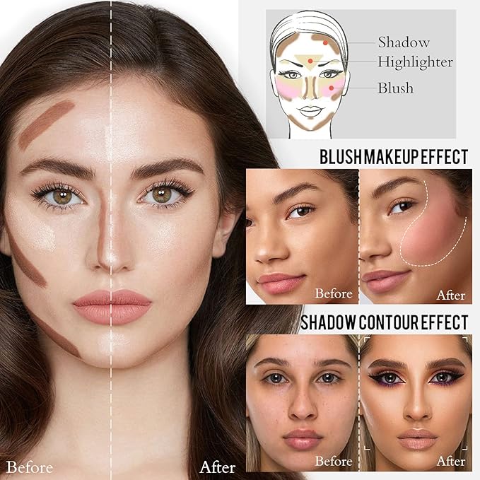 2 Pcs Cream Contour Stick Makeup Kit, Cream Highlighter Stick & Contour Bronzer Stick for Cheeks, Lightweight Blendable Smooth -Highlighter (#03 Champagne Gold #06 Silver)