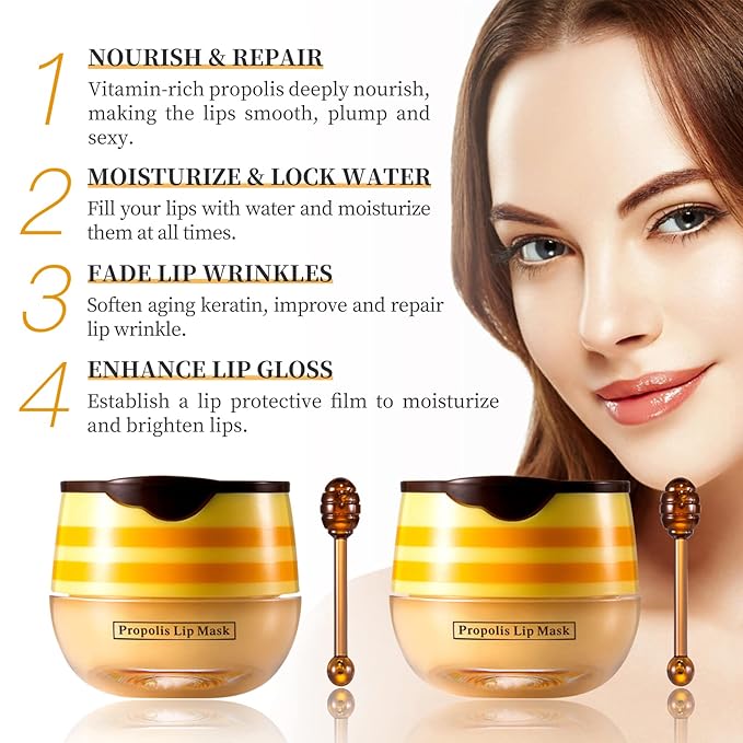 2 PCS Bee Honey Lip Balm Honey Pot, Bee Honey Lip Mask, Reduces Lip Lines, Hydrate & Moisturizing Lip Skin Care, Prevention Dry Cracked Lips, Bee Honey Lip Balm for Lip Repair Treatment
