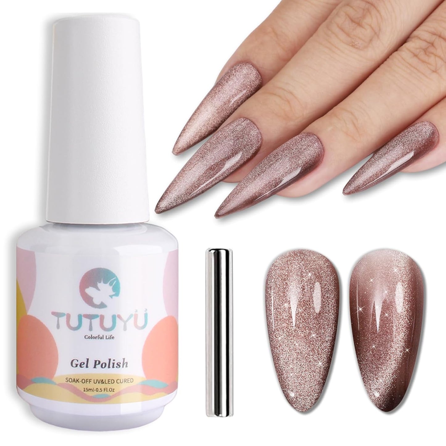 Cat Eye Gel Nail Polish, Crystal Galaxy Holographic Brown Cateye Gel Polish with Magnet, Silver Shimmer Glitter Velvet Soak Off UV LED Home Diy Manicure Fall Winter Colors GP0101