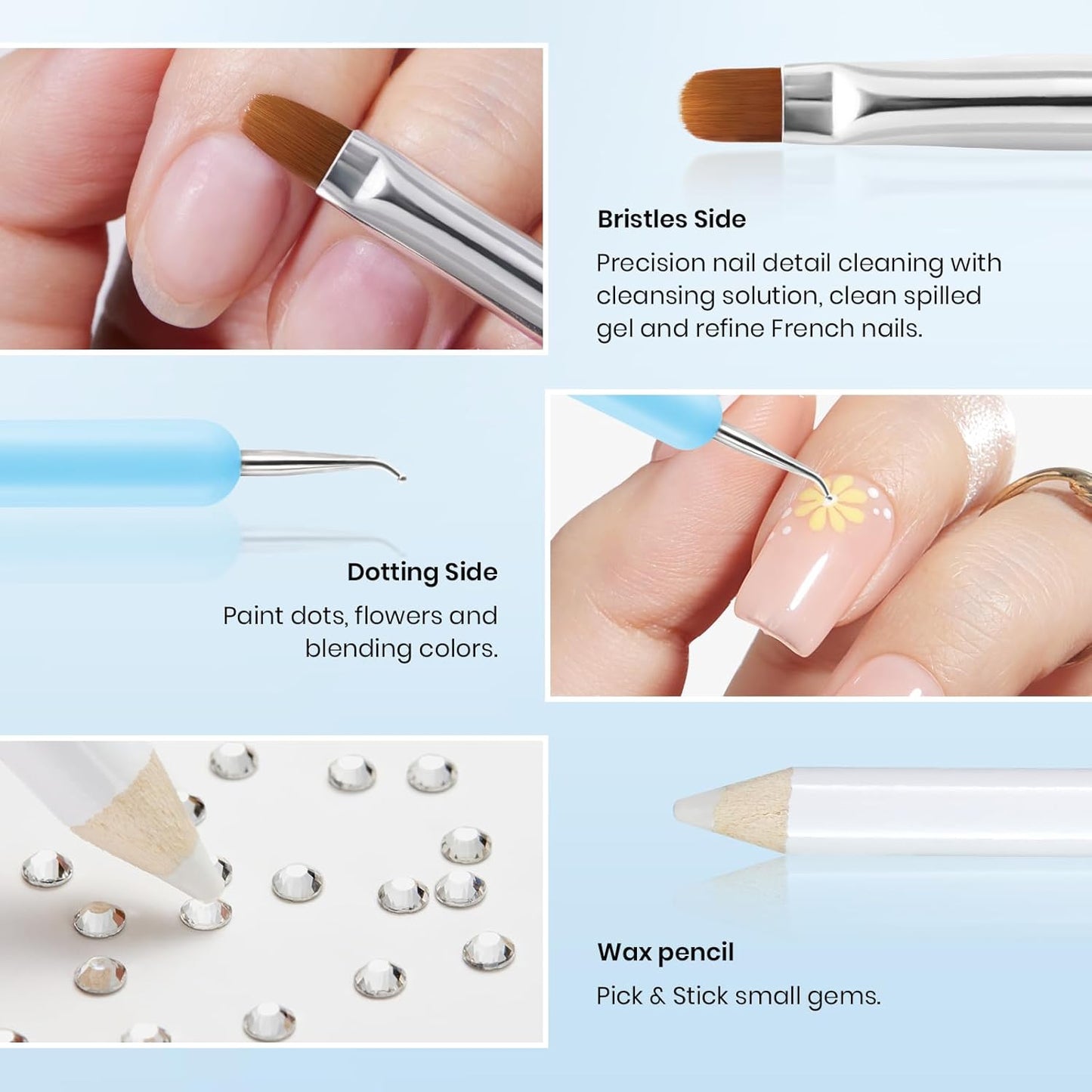 Beetles Gel Polish Nail Glue with Nail Gems Set, 15ml Nail Rhinestone Glue &120+2000Pcs Crystal Glass AB Rhinestones for Nails Art, Nail Gems with Double-Ended Clean Up Nail Brush Gifts for Girls