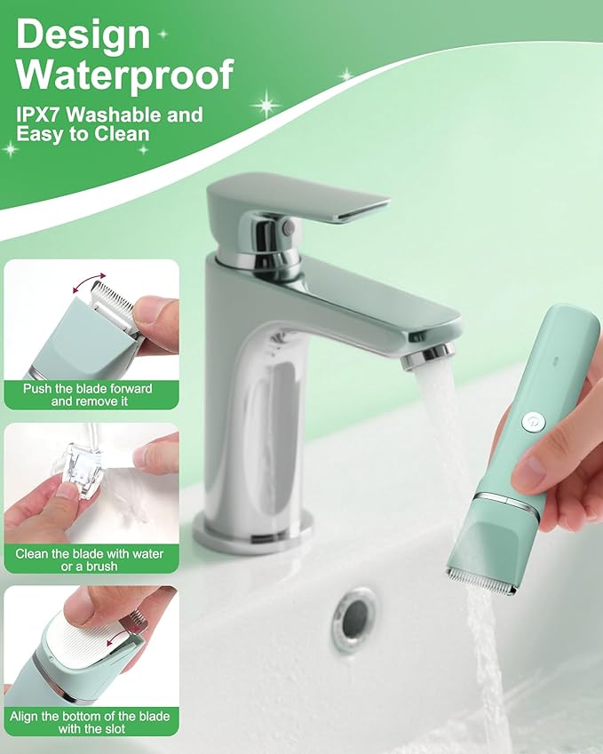 Bikini Trimmer for Women - 3 in 1 IPX7 Waterproof Electric Razors for Women,Body Pubic Hair Electric Shaver for Womens & Facial Hair Remover,Rechargeable Wet/Dry for Body,Underarm,Leg(Mint Green)
