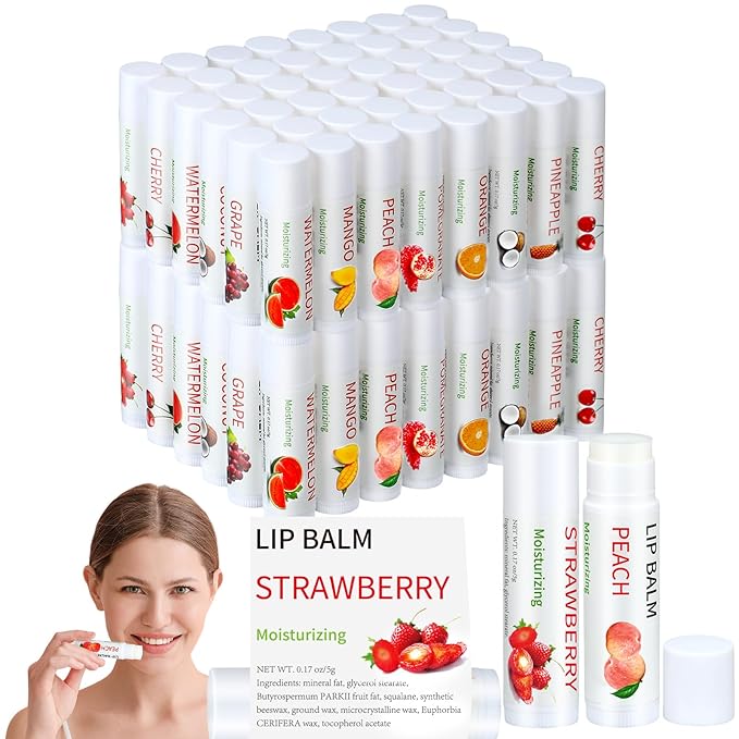 Dunzy 100 Pack Hello Fall Thanksgiving Party Gifts Bulk Lip Balms Favors Employee Appreciation Gifts Thank You Gifts Team Inspirational Gifts for Women Men Coworkers Satff Teachers(Fruit)