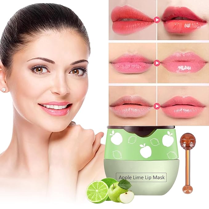 Bee Lip Balm Honey Pot, Strawberry & Honey Moisturizing Propolis Lip Mask, Hydrating & Prevention Dry and Cracked Lip Scrubs Exfoliator, Reduces Lip Lines (Green Yellow Pink)