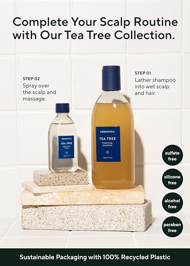 AROMATICA Tea Tree Purifying Shampoo 13.53fl.oz./400ml, Tea Tree Shampoo for Oily Hair and Scalp, Sulfate Free, Vegan