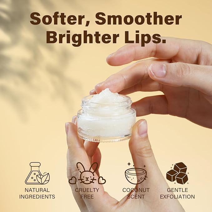 Coconut Lip Scrub - Gentle Exfoliation & Conditioning for Chapped Lips - 0.53oz Sugar Vegan Polish