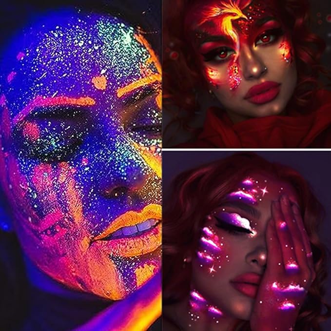 Go Ho Neon Green Body Paint Washable(2.37oz,70ml),under UV Blacklight Neon Face Paint,Water Based Neon Fluorescent Green Face Paint for Adults Children SFX Cosplay Costumes Festivals Halloween Makeup