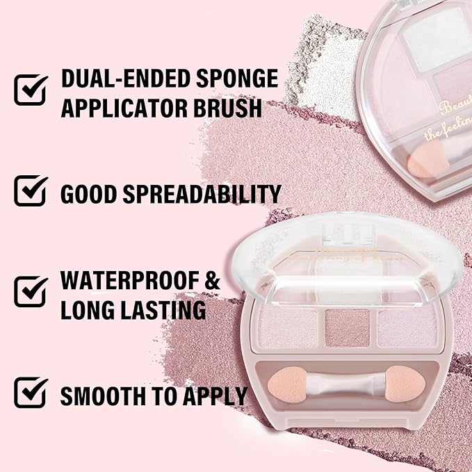 Boobeen 4-Color Makeup Palette, Highly Pigmented Glitter Eyeshadow Contour Palette with Smudger, Multi-purpose Face Makeup Palette for Eye/Face/Highlighter, Creates Shimmer Finishes, Long-lasting