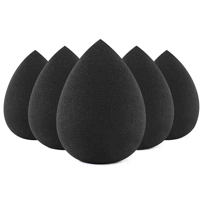BEAKEY Makeup Sponge Set, 5 Pcs Foundation Blending Sponge, Beauty Sponges Flawless for Liquid, Cream, and Powder, Latex-Free and Vegan Boun Boun Sponges, Makeup Sponges Black