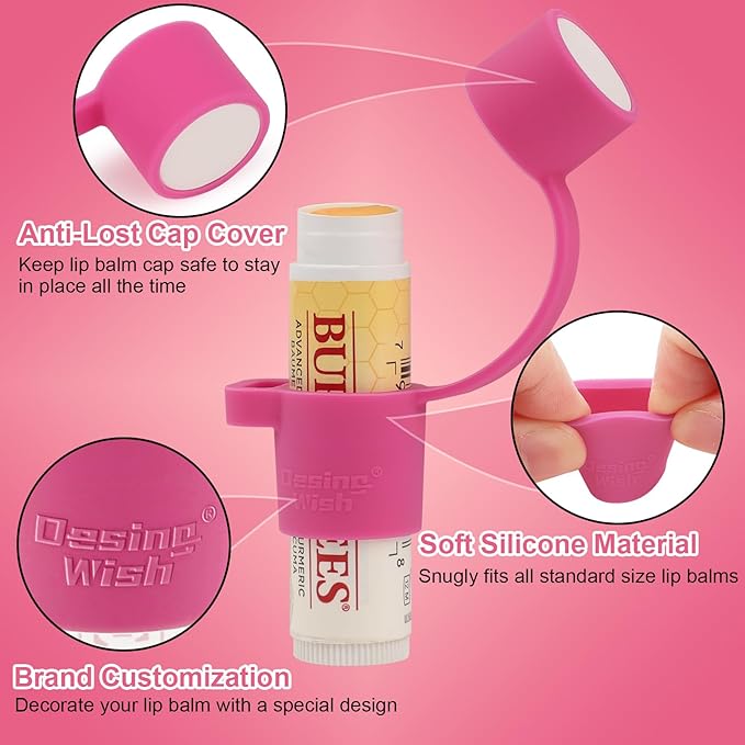Desing Wish Silicone Lip Balm Holder with Cap Cover Portable Chapstick Holder Keychain Sleeve Lip Balm Key Chain with Key Ring and Wrist Strap Lanyard - Rose