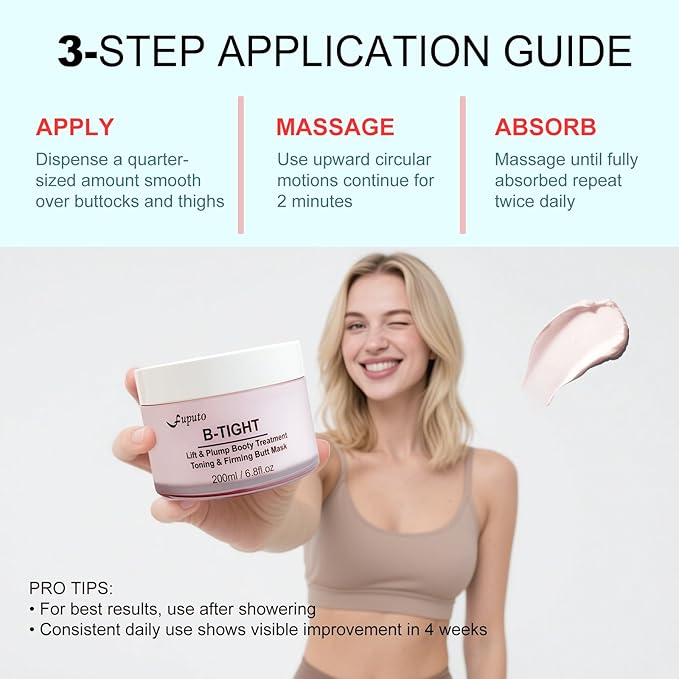 B-TIGHT Body Cream, 200ml Leave-On Booty Enhancing Mask, Firming & Moisturizing Cream, Leave-On Cellulite Mask - Improves Skin Tightness in Buttock Area, Lift sagging skin - 6.76 oz
