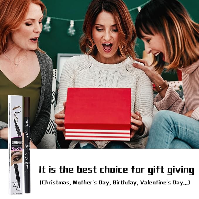 Curved 2 Tip Eyebrow Pen-Light Brown Eyebrow Pencil With Black Eyeliner 2-in-1 Dual-Ended Create Natural Hair-Like Brows,Waterproof,Smudge Proof,Long Lasting All-Day