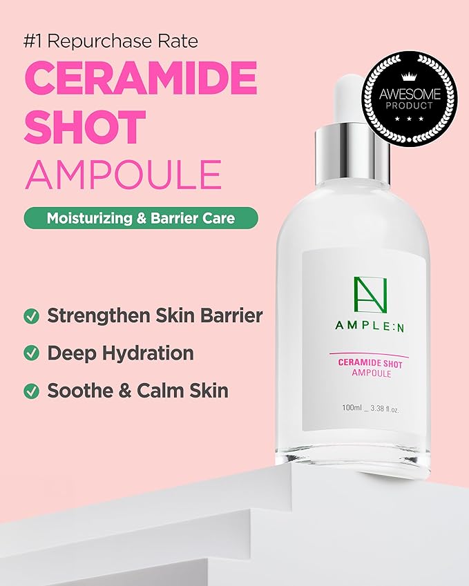 AMPLE:N Ceramide Shot Ampoule – Anti Aging and Hydrating Serum with Ceramide for Deep Moisturization – For Dry & Rough Skin to Reduces Wrinkles & Repairs Skin, 1.01 fl.oz.