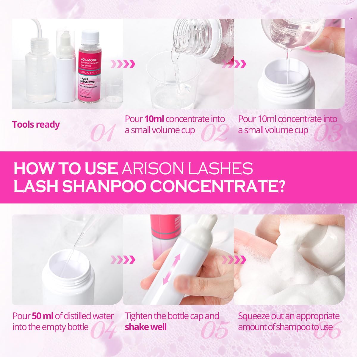 ARISON LASHES Lash Shampoo Concentrate for Lash Extensions 100ML Eyelash Cleanser Concentrate Oil-Free Eyelash Extension Shampoo with Salon Home Care(Cherry Blossom)