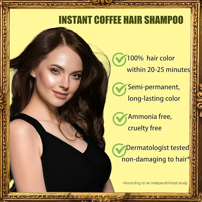 Coffee Hair Dye 3 in 1 - Instant Hair Color Shampoo for Refreshing, Herbal Hair Dye for Women & Men, Easy to Use & Long Lasting 16.90 oz
