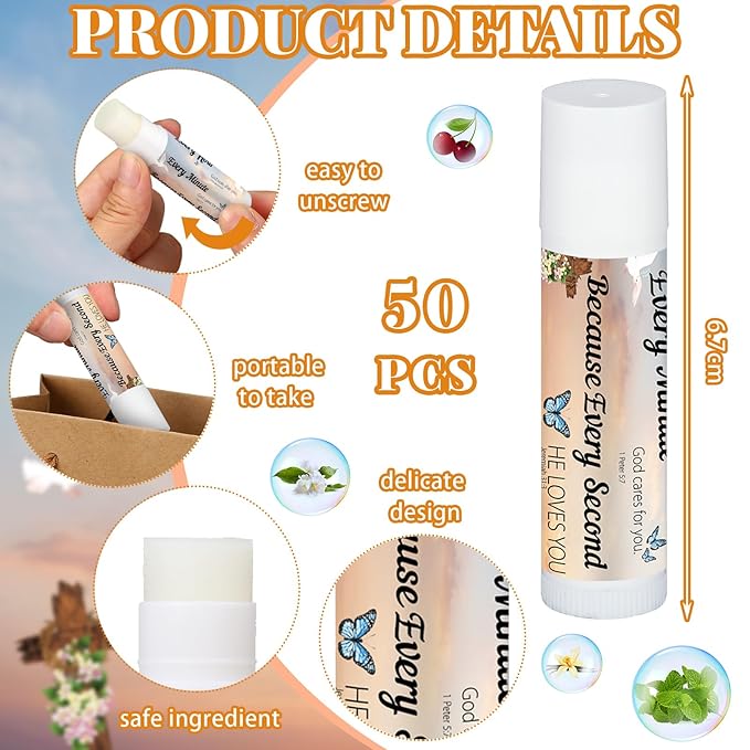 50 Pcs Christian Religious Gifts Bulk Bible Verse Lip Balms Favors Inspirational Scripture Gifts Sunday School Church Christmas Employee Appreciation Gifts for Women Men Staff Coworkers