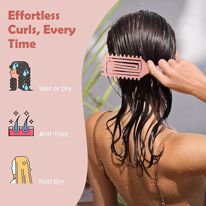 Curl Defining Brush, Curly Hair Brush Defining with Side Gear for Combing, Shaping, and Styling Curly Hair, Lightweight Candy Brush Suitable for All Wet or Dry Hair Types for Women and Men (Beige)