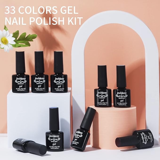 JEWHITENY Gel Nail Polish Kit, 36 Pcs 7ML Soak Off Gel Polish Set Pink Blue Green Yellow Gel Nail Kit Glitter Nail Art Starter Kit Beauty Gifts