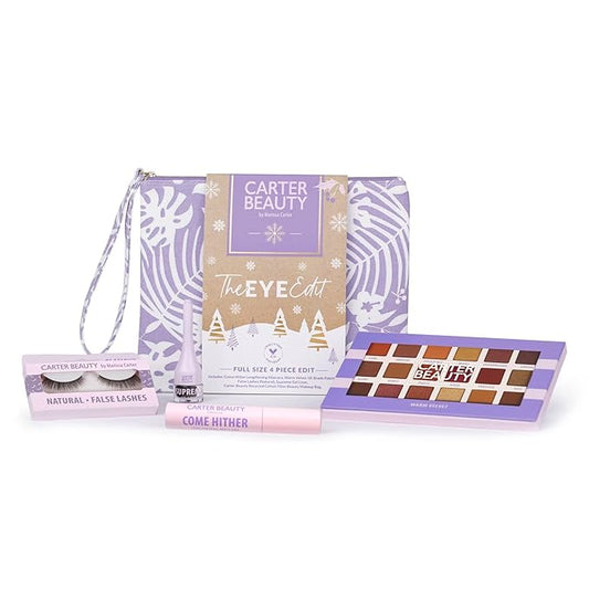 Carter Beauty The Eye Edit - Accentuates The Eyes - Transform Your Eye Makeup Look - Includes Mascara, Eyeshadow Palette, Gel Liner, Natural False Lashes - Vegan And Paraben Free - 5 Pc Gift Set