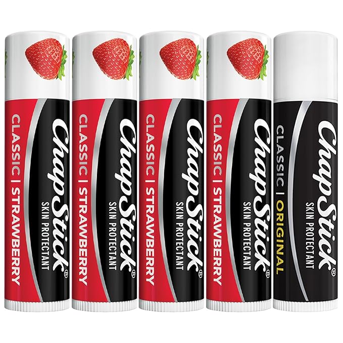 ChapStick Strawberry Lip Balm 4-Pack + 1 Classic Original ChapStick, Lip Moisturizer, 0.15 Oz Ea (5 Piece Set)