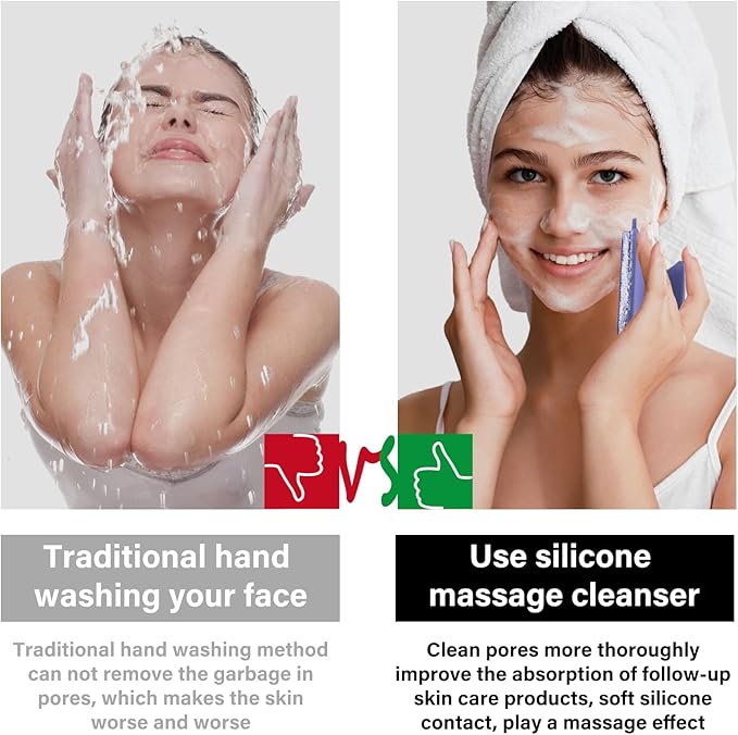 2 Pack Face Scrubber,Silicone Facial Cleansing Brush for Men & Women,Reusable Gentle Facial Waterproof Cleansing Skin Brush Exfoliating Scrubber for Sensitive Skin (Gray+Purple)