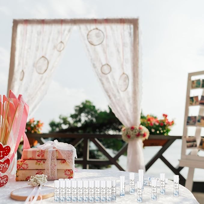 Dunzy 50 Pcs Thank You Gift Lip Balm Bulk Baby Shower Party Favors Bridal Shower Favor Lip Care with Assorted Fruit Flavors Thank You Lipstick for Guest Basket Gift Stuffer (Blue and White Porcelain)