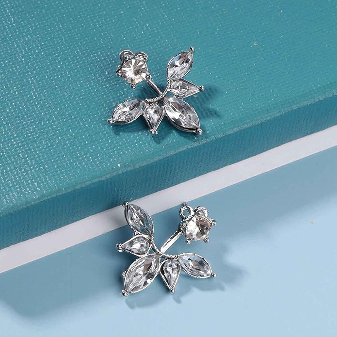 Boho Crystal Lotus Jackets Earrings Gold Crystal Studs Earrings Sparkle Rhinestone Ear Jackets Earrings CZ Ear Climber Earrings Wedding Earrings Jewelry for Women and Girls