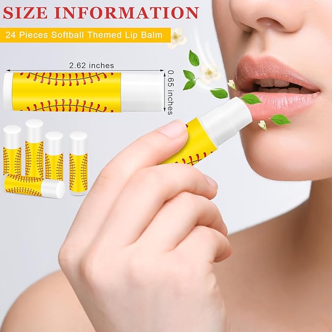 Demissle 24 Pcs Sports Team Gifts Sports Lip Balm Sports Party Favors Sports Theme Lipstick for Team Gifts(Softball)