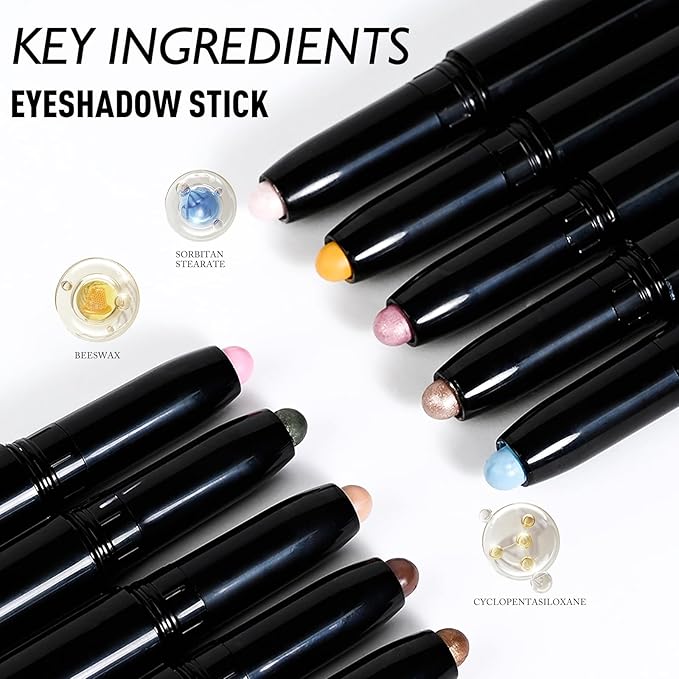 Eyeshadow Stick Shimmer Waterproof Long Wear Eye Brightener Cream to Powder Glitter Eye Shadow Crayon High Pigmented Highlighter Eye Liner Pencil Makeup Crease-Proof Buildable Color, 9 CHAMPAGNE
