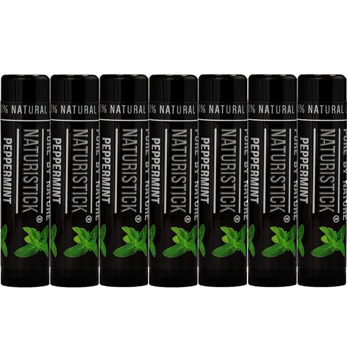 7-Pack Black Peppermint Lip Balm for Men and Women. Attractive Black Stick Gift Set by Naturistick. 100% Natural. Best Beeswax Chapstick for Healing Dry, Chapped Lips. Made in USA