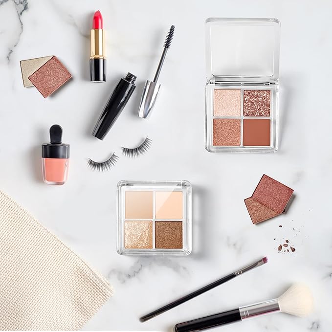 Beaupretty 10 Pieces Empty Eyeshadow Pallet 4 Grids Eye Shadow Lipstick Storage Case Box Clear Makeup DIY Cosmetic Organizer Container