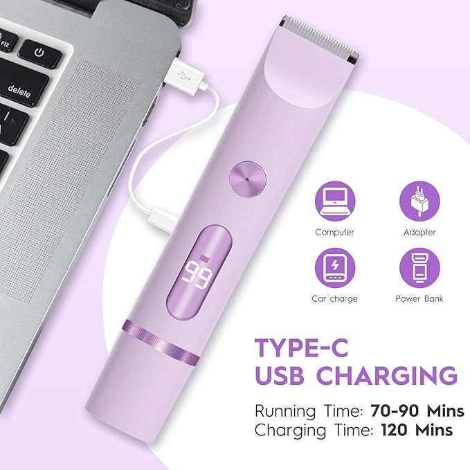 2025 Upgraded Dermave Bikini Shaver - 2 in 1 Bikini Trimmer for Women with LCD Display, Dual Head Cordless Electric Shaver, IPX7 Waterproof Wet/Dry Body Hair Trimmer for Face,Purple