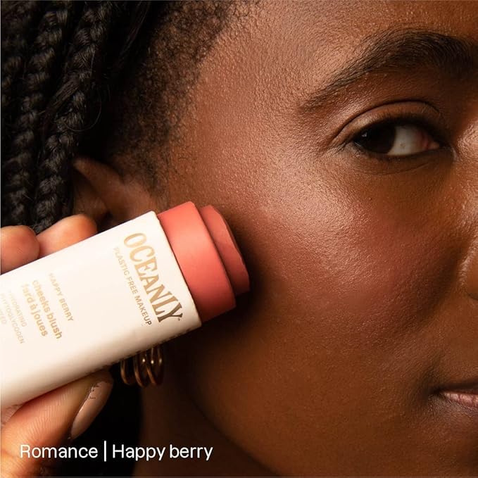 ATTITUDE Oceanly Lightweight Blush Stick, Titanium Dioxide-Free, EWG Verified, Plastic-Free, Vegan & Cruelty-free Makeup, Happy Berry, 0.3 Ounces